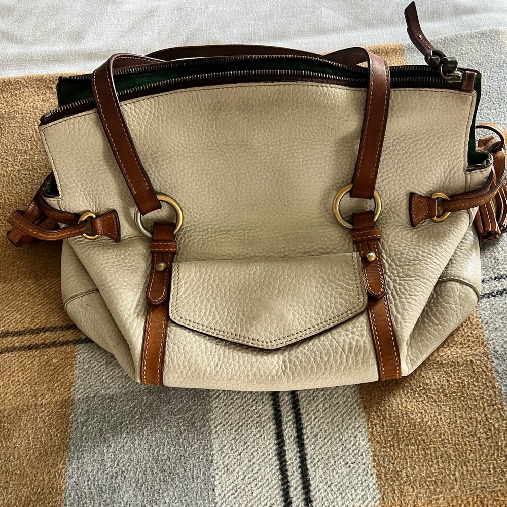 dooney and bourke white and Brown Leather Handbag